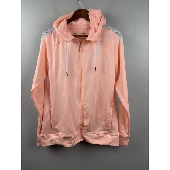 Under Armour Sweaters - Under Armour Women’s Lg Long Sleeve Full Zip Hoodie Peach Mesh Accents